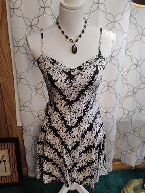 Aeropostale Black and White Floral Spaghetti-Strap Mini Dress